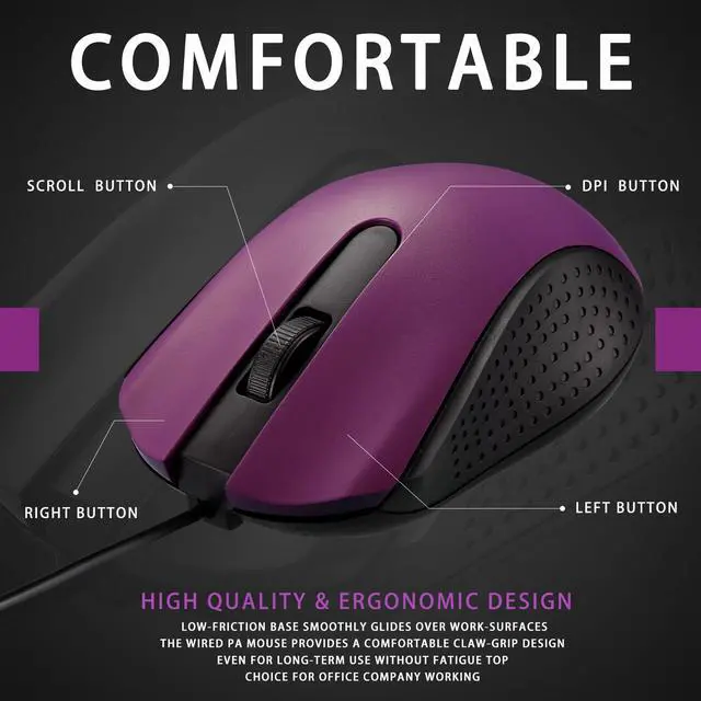 Alt view image 5 of 5 - Hoteam 12 Pcs Wired Computer Mouse Bulk Cord USB Computer Mice Ergonomic Wired Mouse for Pcs, Computers, Laptops, Gaming Office Home Supplies(Purple)