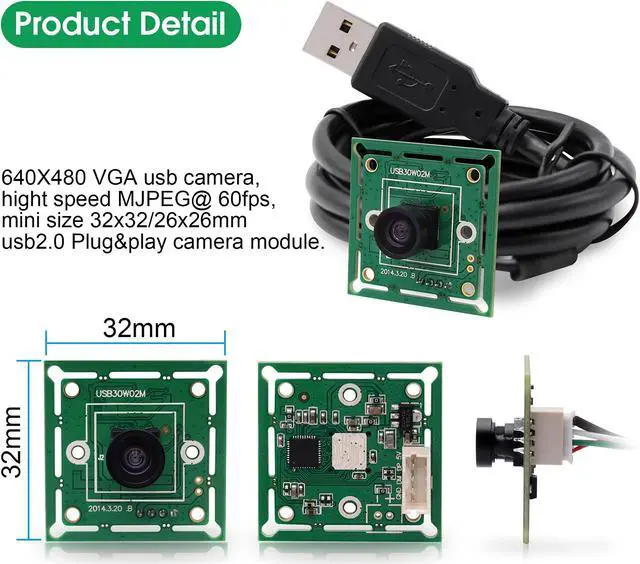 Alt view image 4 of 5 - IFWATER USB Camera Module 120 Degree Wide Angle Lens USB Camera 60fps High Speed Camera 10.2Inch Mini Webcam for Industrial Machine Supports Most OS with 3.3ft/1m Cable forRaspberry Pi Jetson Nano