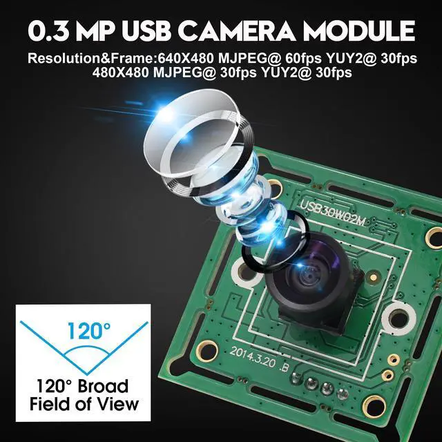 Alt view image 2 of 5 - IFWATER USB Camera Module 120 Degree Wide Angle Lens USB Camera 60fps High Speed Camera 10.2Inch Mini Webcam for Industrial Machine Supports Most OS with 3.3ft/1m Cable forRaspberry Pi Jetson Nano
