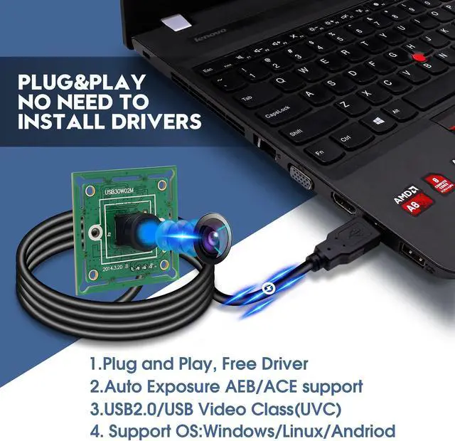 Alt view image 5 of 5 - IFWATER USB Camera Module 120 Degree Wide Angle Lens USB Camera 60fps High Speed Camera 10.2Inch Mini Webcam for Industrial Machine Supports Most OS with 3.3ft/1m Cable forRaspberry Pi Jetson Nano