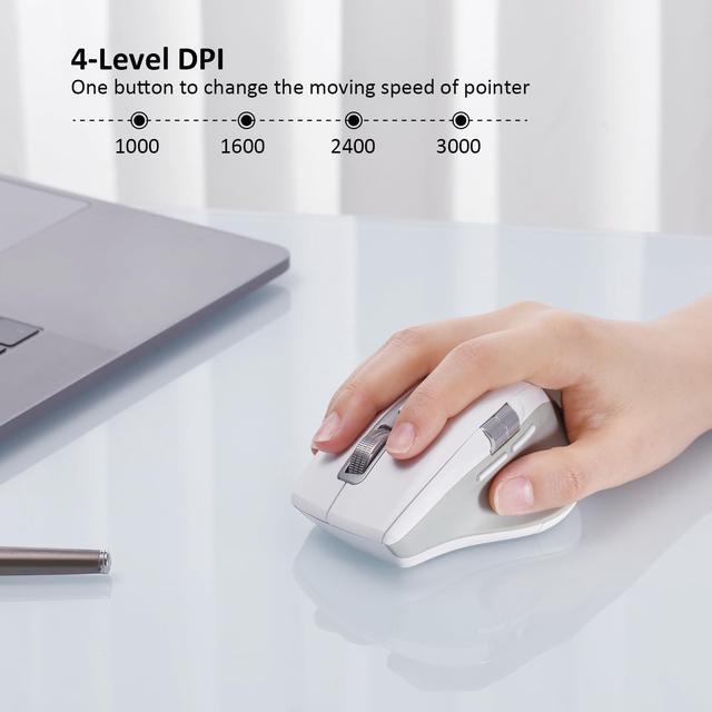 Alt view image 2 of 5 - INFINMIND Wireless Bluetooth Mouse with Smart Flying Scroll, Thumb Scroll Ergonomic Mice, Silent Multi-Device Mouse for Computer, Laptop, iPad, Tablet, MacBook (White)