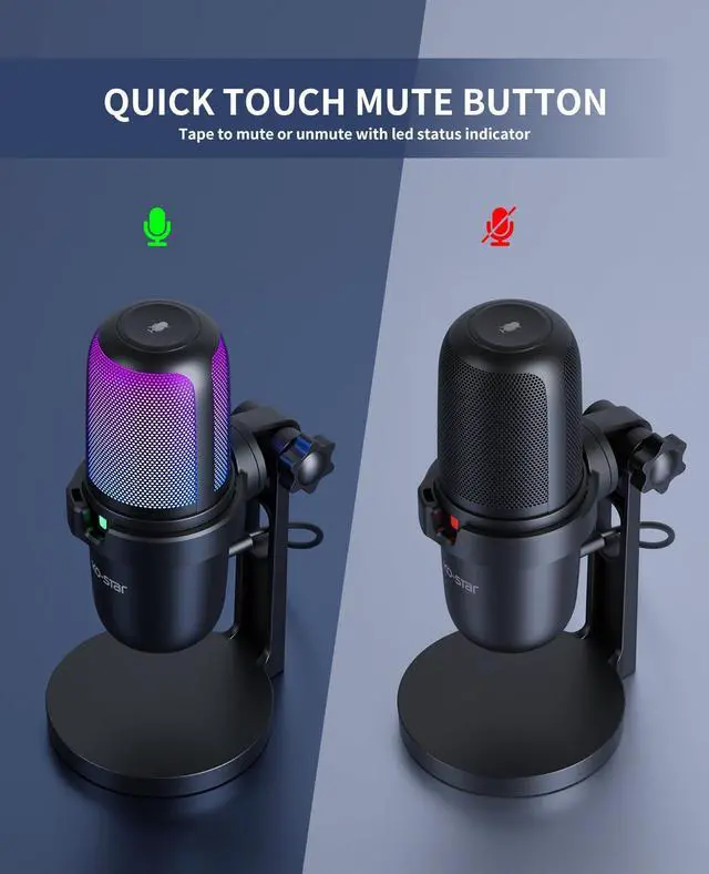 Alt view image 5 of 5 - Ko-Star USB Gaming Microphone for PC,Computer Mic for PS4/ PS5/ Mac,Condenser Mic with Quick Mute,RGB Light,Pop Filter,Shock Mount for Recording,Streaming,Podcasting,YouTube (Black)