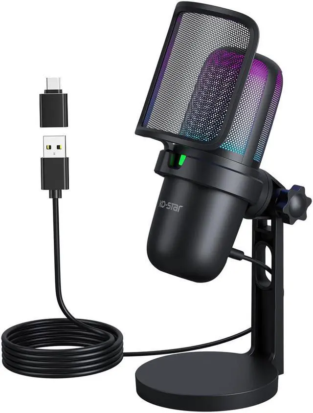 Main image of Ko-Star USB Gaming Microphone for PC,Computer Mic for PS4/ PS5/ Mac,Condenser Mic with Quick Mute,RGB Light,Pop Filter,Shock Mount for Recording,Streaming,Podcasting,YouTube (Black)
