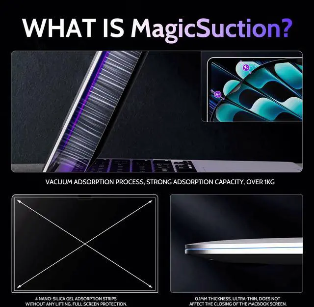 Alt view image 3 of 5 - Peslv Privacy Screen for MacBook Air 15 Inch (2023-2025, M2, M3, M4)- A2941 A3114 A3241, MagicSuction Removable Anti Spy Black Protector, Glare Blue Light Filter for Mac Laptop Computer
