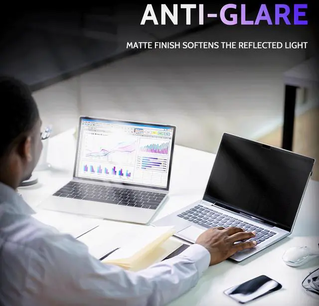 Alt view image 5 of 5 - Peslv Privacy Screen for MacBook Air 15 Inch (2023-2025, M2, M3, M4)- A2941 A3114 A3241, MagicSuction Removable Anti Spy Black Protector, Glare Blue Light Filter for Mac Laptop Computer