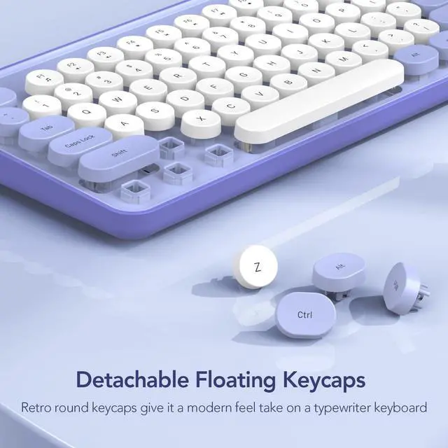 Alt view image 3 of 5 - Wireless Keyboard and Mouse Combo, Retro Round Keycap Typewriter Keyboard with Phone/Tablet Holder, Cute Colorful Combo for Computer/Laptop/Windows/PC by SABLUTE, Purple