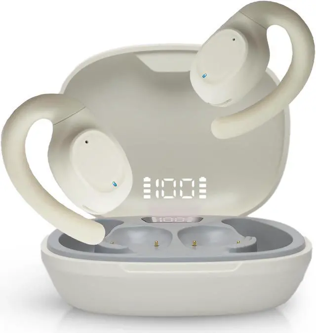 Main image of VOHECHS True Open Ear Wireless Headphones, Bluetooth 5.3 Earbuds with Ear Hooks - 40Hrs Battery Life, LED Display, Stereo  Comfort, Clear Calls, Driving, Cream White