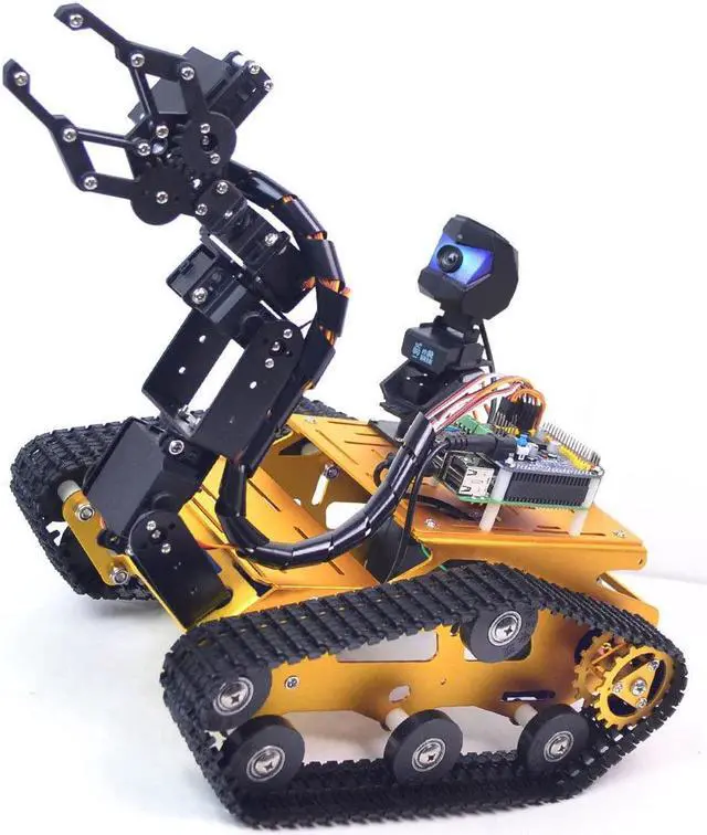 Main image of XiaoR Geek Raspberry Pi Smart WiFi Robot Car Kit, with 2DOF Hd Camera 4DOF Robotic Arm Tank Chassis Kit, Remote Control Programmable AI Vehicle Toy Controlled by Android/iOS App PC