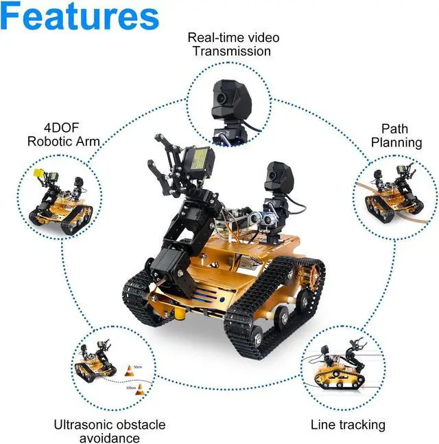Alt view image 3 of 5 - XiaoR Geek Raspberry Pi Smart WiFi Robot Car Kit, with 2DOF Hd Camera 4DOF Robotic Arm Tank Chassis Kit, Remote Control Programmable AI Vehicle Toy Controlled by Android/iOS App PC