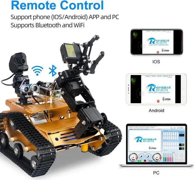 Alt view image 4 of 5 - XiaoR Geek Raspberry Pi Smart WiFi Robot Car Kit, with 2DOF Hd Camera 4DOF Robotic Arm Tank Chassis Kit, Remote Control Programmable AI Vehicle Toy Controlled by Android/iOS App PC