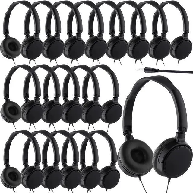 Main image of Yunsailing 18 Pack Classroom Headphones Bulk Student Wired Class Headphones Set for Kids School with Individually Wrapped Adjustable Over Ear Head Earbuds(Black)