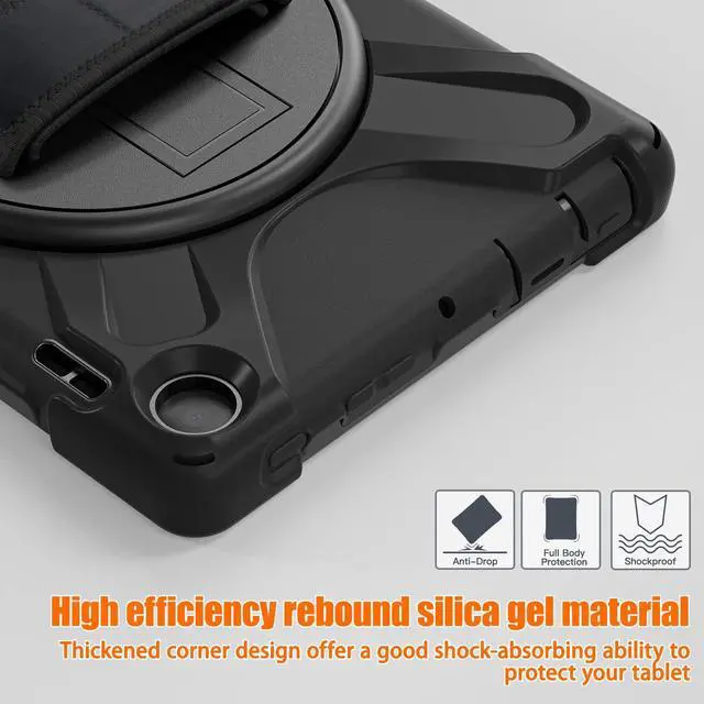 Alt view image 4 of 5 - Rugged Case for Amazon-Kindle-Fire-HD-8 & 8 Plus Tablet (12th Generation, 2022) 8 w/ 360° Rotating Hands-Free Kickstand, Full Body Armor Heavy Duty Shock-Proof Cover w/Hand/Shoulder Strap(Black)