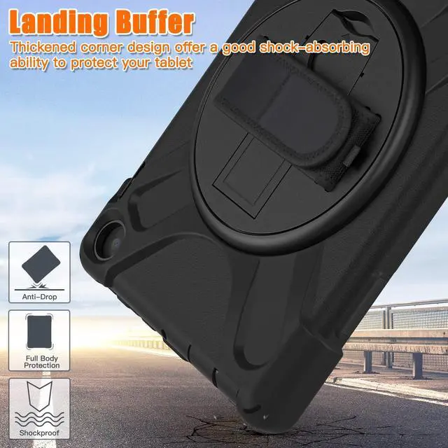 Alt view image 5 of 5 - Rugged Case for Amazon-Kindle-Fire-HD-8 & 8 Plus Tablet (12th Generation, 2022) 8 w/ 360° Rotating Hands-Free Kickstand, Full Body Armor Heavy Duty Shock-Proof Cover w/Hand/Shoulder Strap(Black)