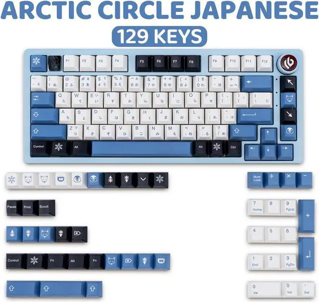 Alt view image 2 of 5 - GEKUCAP PBT Keycaps - 129 Keys Arctic Keycaps Dye-Sublimation Blue White Set for Gateron Kailh Cherry MX Switch Mechanical Keyboards