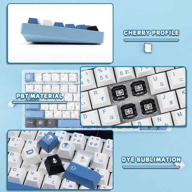 Alt view image 3 of 5 - GEKUCAP PBT Keycaps - 129 Keys Arctic Keycaps Dye-Sublimation Blue White Set for Gateron Kailh Cherry MX Switch Mechanical Keyboards