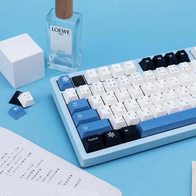 Alt view image 4 of 5 - GEKUCAP PBT Keycaps - 129 Keys Arctic Keycaps Dye-Sublimation Blue White Set for Gateron Kailh Cherry MX Switch Mechanical Keyboards