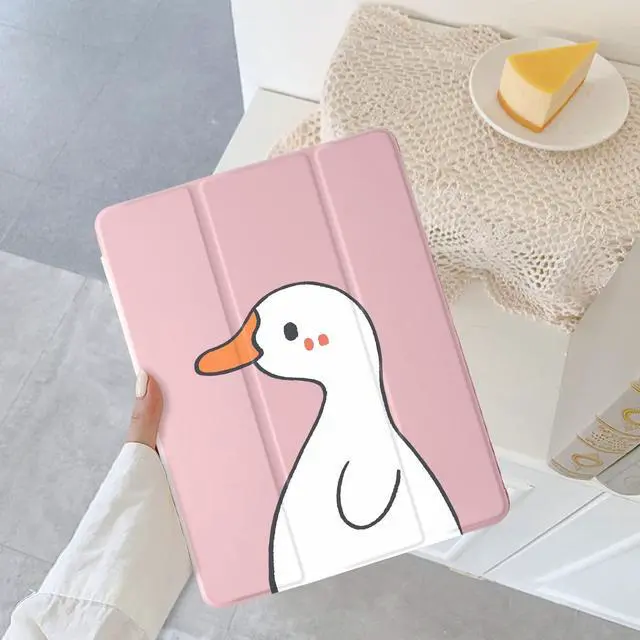Alt view image 2 of 5 - Cute Kawaii Duck for iPad 7th/8th/9th Generation Case with Pencil Holder, Auto Sleep/Wake, Pink Leather with Clear Soft TPU Back Cover for iPad 10.2 Inch 2019/2020/2021