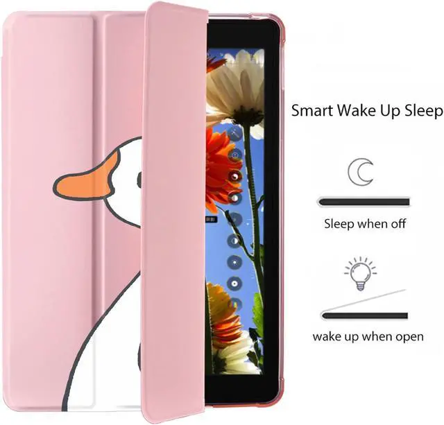 Alt view image 3 of 5 - Cute Kawaii Duck for iPad 7th/8th/9th Generation Case with Pencil Holder, Auto Sleep/Wake, Pink Leather with Clear Soft TPU Back Cover for iPad 10.2 Inch 2019/2020/2021