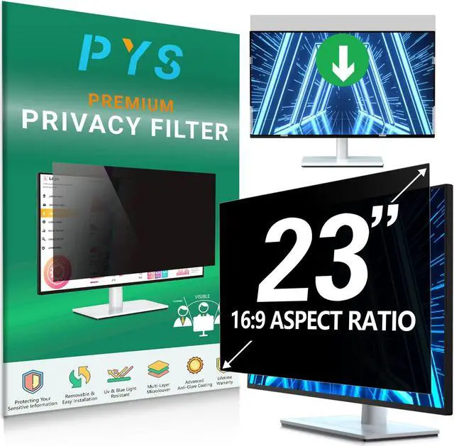 Main image of PYS 23 Inch Privacy Screen for 16:9 Widescreen Computer Monitor - Easy Removable Screen Filter Shield - Anti Glare & Blue Light - Anti Scratch Protector Film for Data Security