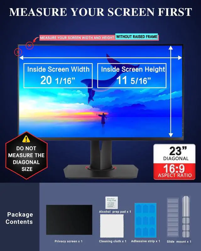 Alt view image 2 of 5 - PYS 23 Inch Privacy Screen for 16:9 Widescreen Computer Monitor - Easy Removable Screen Filter Shield - Anti Glare & Blue Light - Anti Scratch Protector Film for Data Security