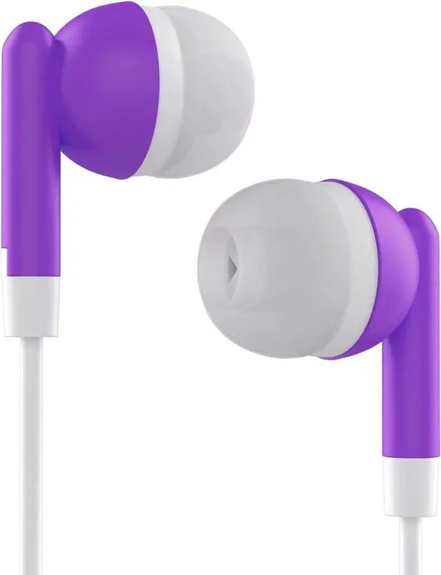 Alt view image 3 of 5 - Maeline Bulk Earbuds with 3.5 mm Headphone Plug - 100 Pack - Purple