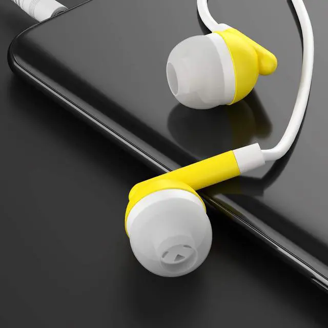 Alt view image 5 of 5 - Maeline Bulk Earbuds with 3.5 mm Headphone Plug - 100 Pack - Yellow