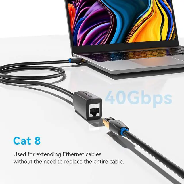 Alt view image 2 of 5 - VENTION Cat 8 Ethernet Extension Cable 33FT 40Gbps LAN Cable Extender Cat8 FTP Ethernet Patch Internet Cable Shielded RJ45 Male to Female Connector for Computer PC Laptop Smart TV