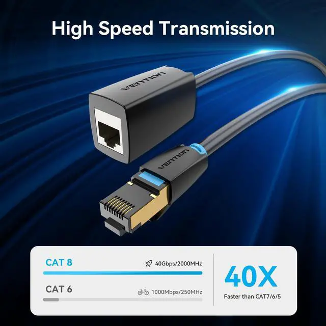 Alt view image 3 of 5 - VENTION Cat 8 Ethernet Extension Cable 33FT 40Gbps LAN Cable Extender Cat8 FTP Ethernet Patch Internet Cable Shielded RJ45 Male to Female Connector for Computer PC Laptop Smart TV