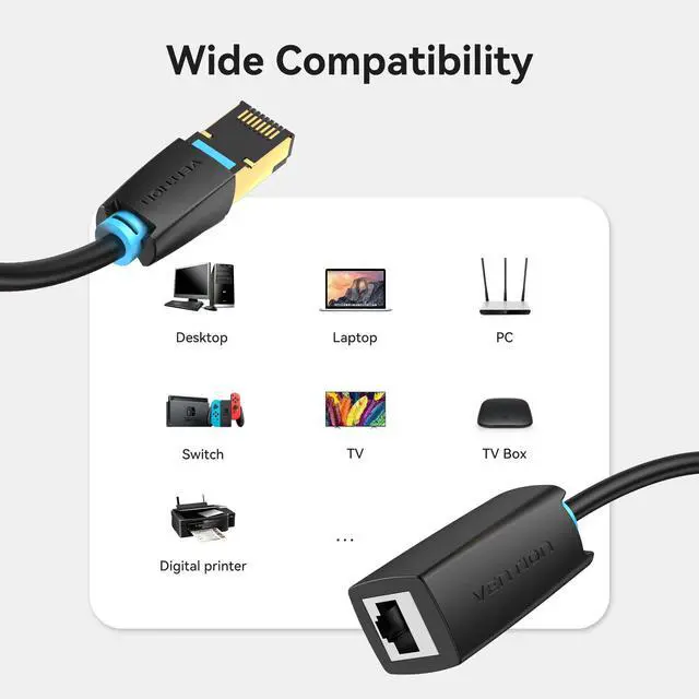 Alt view image 5 of 5 - VENTION Cat 8 Ethernet Extension Cable 33FT 40Gbps LAN Cable Extender Cat8 FTP Ethernet Patch Internet Cable Shielded RJ45 Male to Female Connector for Computer PC Laptop Smart TV