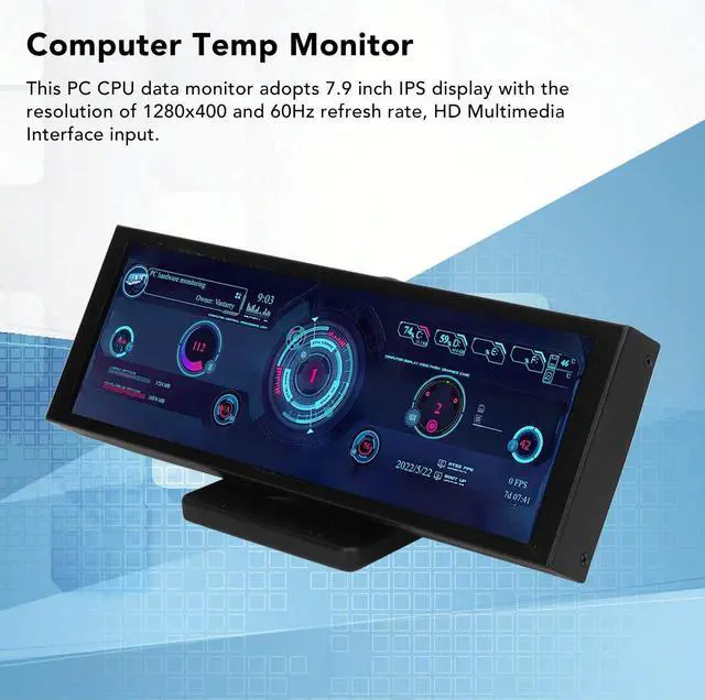 Alt view image 2 of 5 - USB Mini Screen PC CPU HDD Data Monitor, 7.9 Inch CPU Hardware Temperature Monitor External Expansion Display for PC ARGB Computer Case Secondary Screen