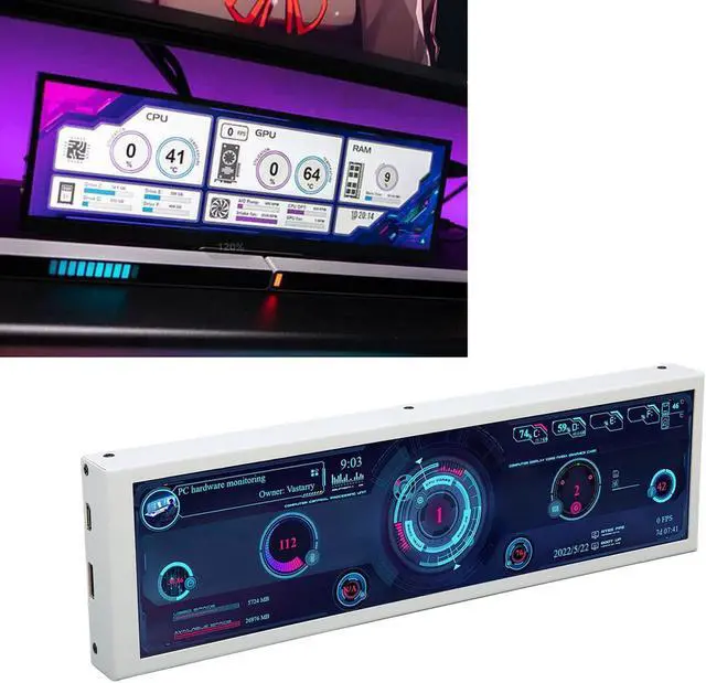 Alt view image 4 of 5 - PC Sensor Panel Display, 8.8 Inch CPU Hardware Temperature Monitor External Expansion Display PC CPU Data Monitor for PC Computer Case Secondary Screen