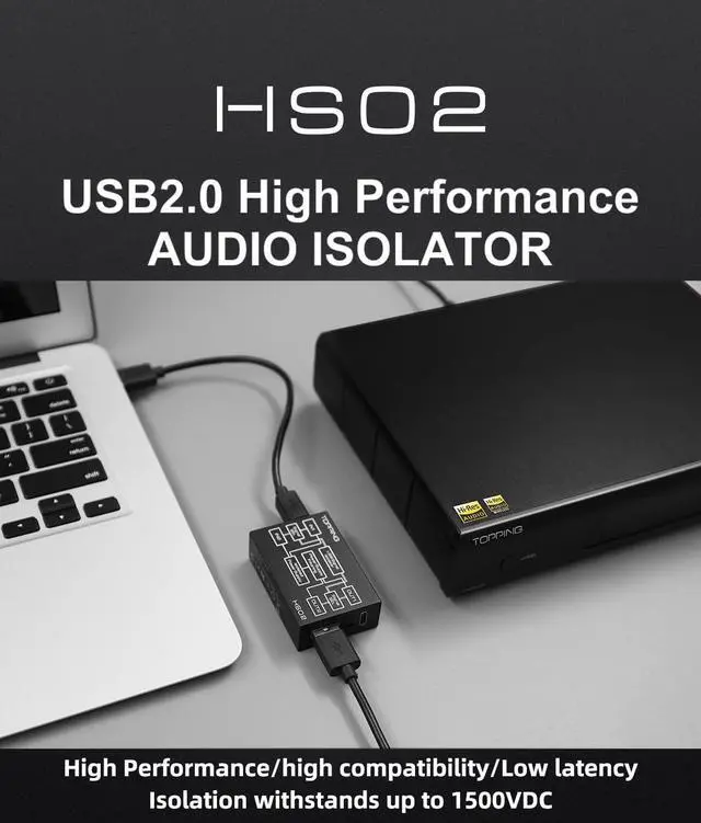 Alt view image 2 of 5 - KGUSS Topping HS02 USB 2.0 Audio Isolator - withstands up to 1500VDC, USB-B and Type-C Input, USB-A and Type-C Output, Compatible with PCM32bit 768kHz DSD512
