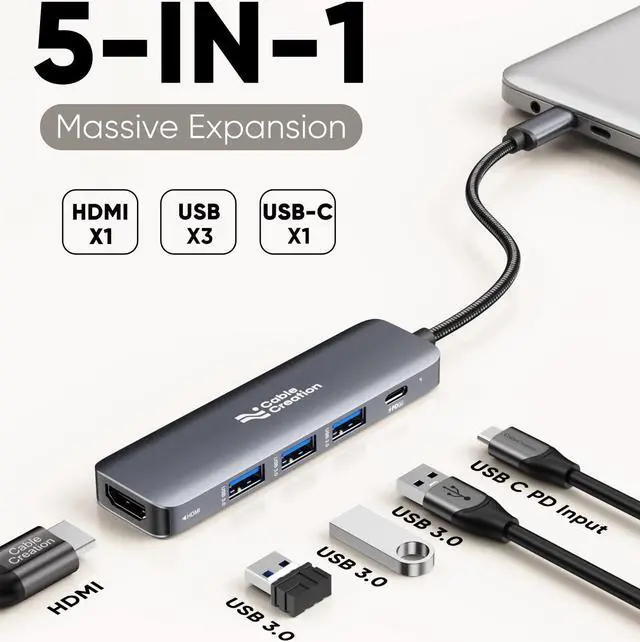 Alt view image 3 of 5 - CableCreation USB C to USB A Cable Bundle with 5-in-1 USB C Hub with HDMI, USB 3.0, Power delivery
