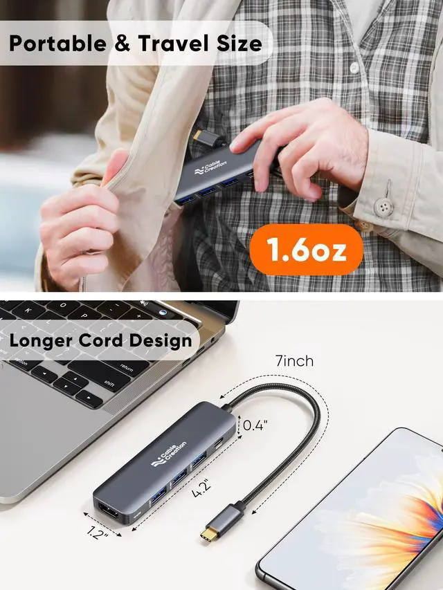 Alt view image 5 of 5 - CableCreation USB C to USB A Cable Bundle with 5-in-1 USB C Hub with HDMI, USB 3.0, Power delivery