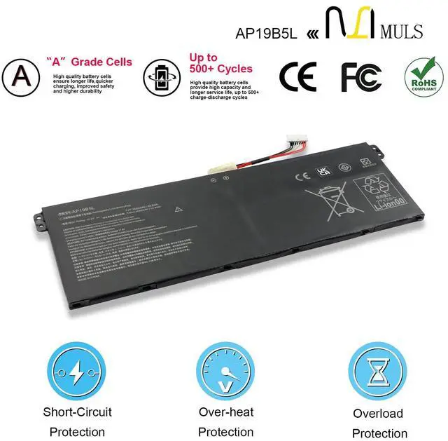 Alt view image 4 of 5 - AP19B5L Laptop Battery Replacement for ACER Aspire 5 A515-43 A515-43-R19L A515-43-R73N A515-43-R6MB A515-43G A515-52 A515-52G SF314-42 SF314-42-R2VJ SF314-42-R2CZ SP314-21N-R5FR Vero AV15-51 54.6Wh