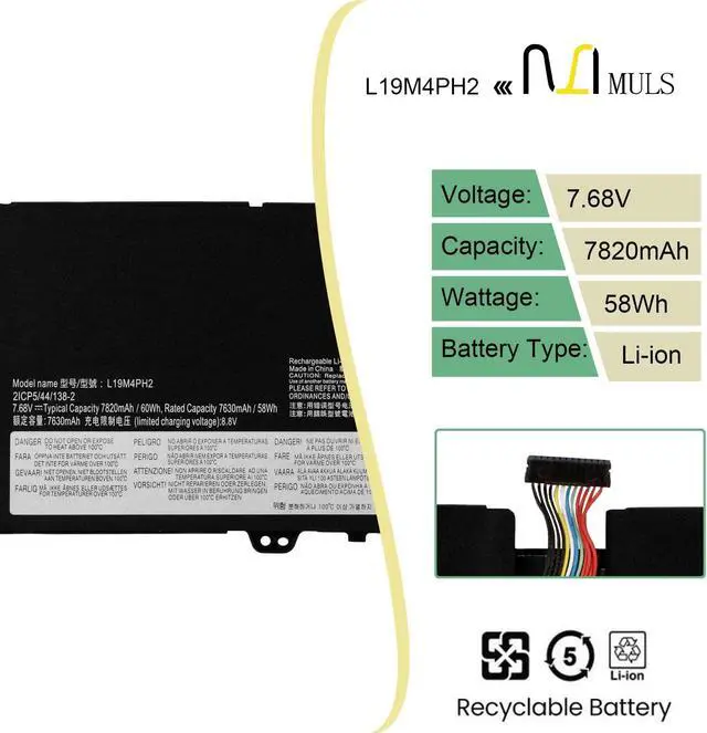 Alt view image 2 of 5 - 60Wh L19M4PH2 L19C4PH2 Laptop Battery for Lenovo Yoga 9 14ITL5 82BG 9-14ITL5-82BG001EIX 9-14ITL5-82BG00B2TW 9-14ITL5-82BG002VTW 9-14ITL5-82BG0056MX 9-14ITL5-82BG00ACGE 9-14ITL5-82BG00CEAX C950 7.68V