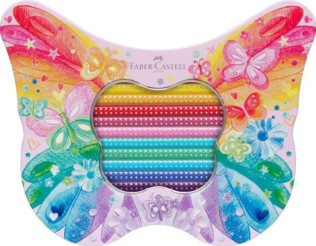 Alt view image 2 of 5 - Faber-Castell Gift Set - Sparkle Colouring Pencils in Butterfly Shape Tin - 20 x Pencils inc Stickers