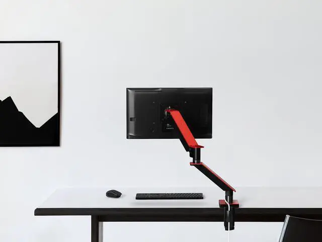 Alt view image 2 of 2 - Single Monitor Arm Mount - CTA Red Monitor Mount for 23" to 35" Monitors - w/Dual USB 3.0 Hub Ports & Arm Clamp for Desks - Red Color - (ADD-GSMAR)