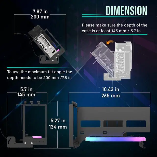 Alt view image 4 of 5 - EZDIY-FAB PCIe 4.0 GPU Mount Bracket with ARGB LED Module, Multi-Angle Adjustment with Riser Cable, Compatible to RTX4090, 4080, 4070ti- Black