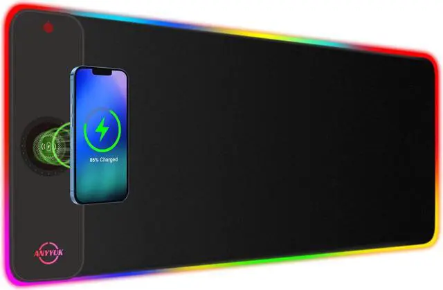 Main image of RGB LED Mouse Pad with 15W Wireless Charger Gaming Mouse Pad with 10 Light Modes, Extra Large Mousepad Non-Slip Rubber Base Computer Keyboard Mat for Men