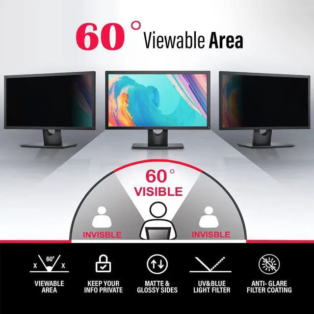Alt view image 2 of 5 - HOLDWLDSHT 24 Inch Computer Privacy Screen Filter for 16:9 Widescreen Monitor - Privacy Shield and Anti-Glare Protector