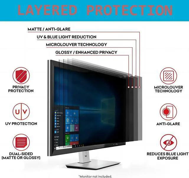Alt view image 3 of 5 - HOLDWLDSHT 24 Inch Computer Privacy Screen Filter for 16:9 Widescreen Monitor - Privacy Shield and Anti-Glare Protector