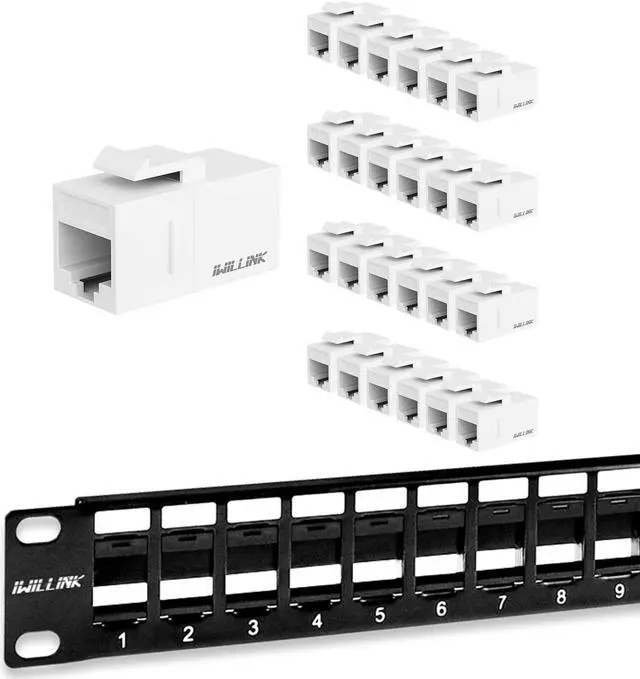 Main image of iwillink RJ45 Cat6 Keystone Coupler 25-Pack with 24 Port Blank Keystone Patch Panel