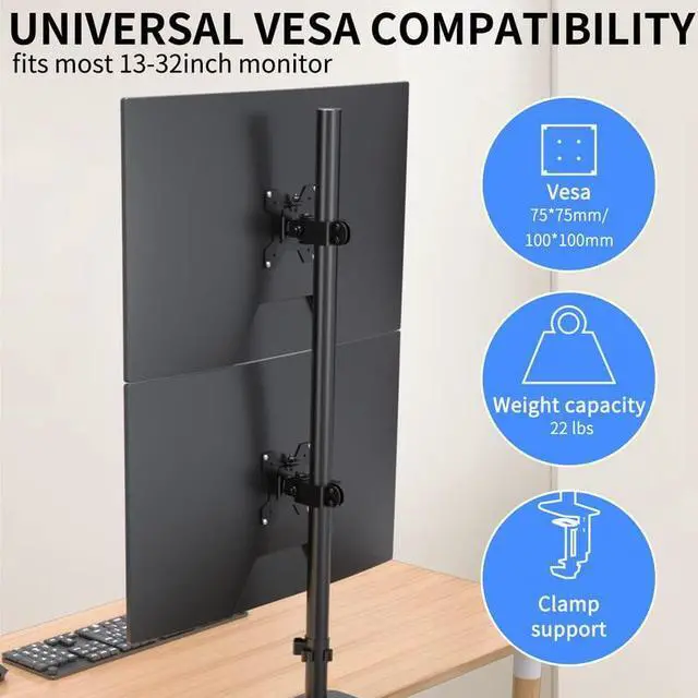 Alt view image 2 of 5 - Pholiten Tall Vertically Stacked Dual Monitor Desk Mount Stand,Extra Tall 31 Inch Monitor Stand, Fully Adjustable Monitor arm for 13-32 Inch LCD Screen,Holds up to 22lbs
