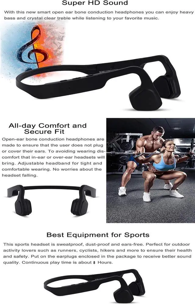 Alt view image 4 of 5 - QT S Bone Conduction Headphones Bluetooth with Mic Titanium Lightweight Open-Ear Wireless Stereo Music IP65 Water & Sweat Resistant Answer Phone Call for Running Hiking Driving Bicycling Earphone