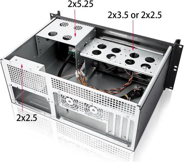 Alt view image 5 of 5 - RackChoice 4U Ultra Compact Mini-ITX/M-ATX Server Chassis 2x5.25+2x3.5+2x2.5 Bays Support Standard PS2 ATX PSU