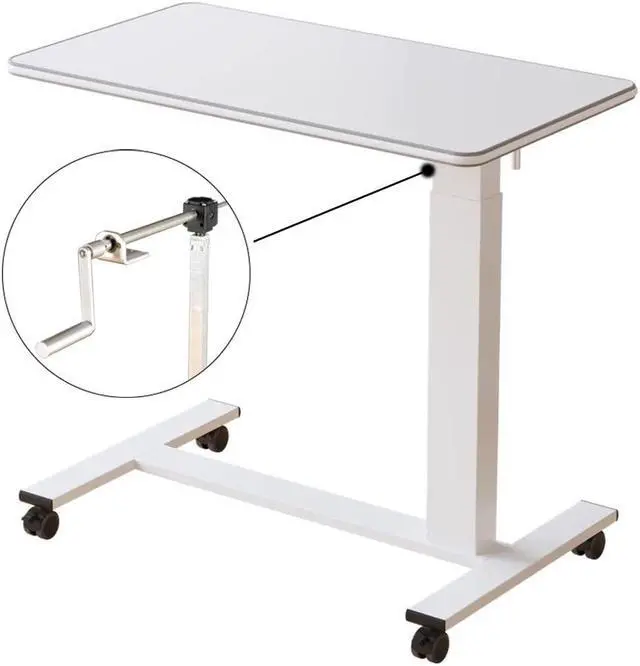 Alt view image 3 of 5 - TigerDad Hospital Bed Table with Wheels, Adjustable Height Bedside Table Over Bed Desk Overbed Table Mobile Laptop Table for Bed Laptop Stand for Couch Hand Crank