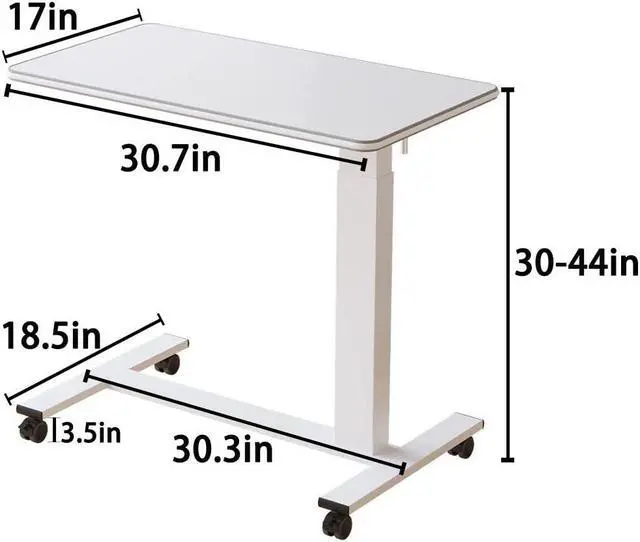 Alt view image 2 of 5 - TigerDad Hospital Bed Table with Wheels, Adjustable Height Bedside Table Over Bed Desk Overbed Table Mobile Laptop Table for Bed Laptop Stand for Couch Hand Crank