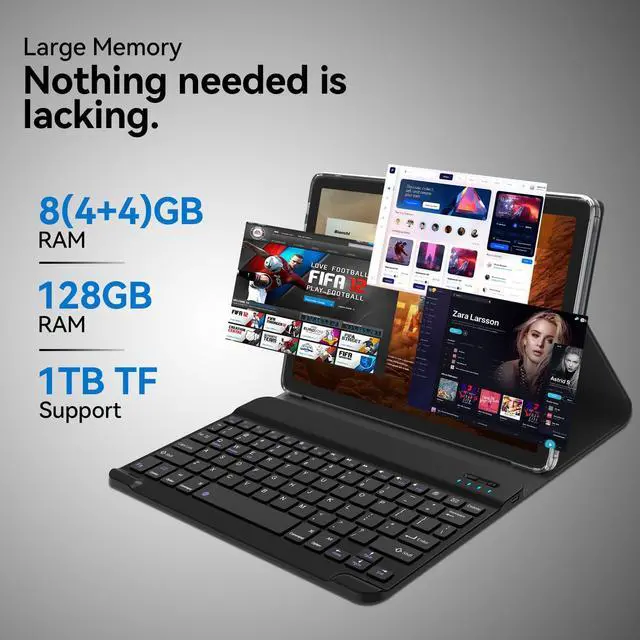 Alt view image 3 of 5 - 2025 Tablet 10.1 Inch 2 in 1 Android Tablet with keyboard Octa-Core 8(4+4 Virtual)+128GB Storage 1TB Expandable, 13+8MP Camera, Latest Tablets PC with Case Mouse Stylus Support 5G WiFi, IPS FHD Screen