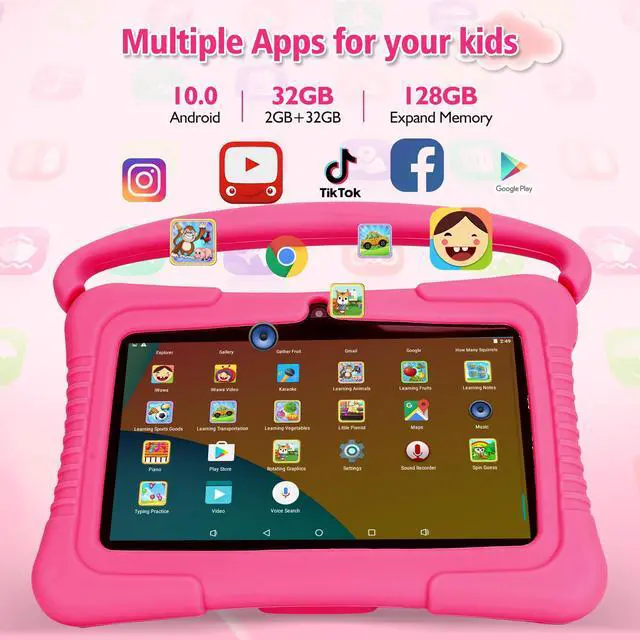 Alt view image 3 of 5 - Veidoo Kids 7" Android Tablet PC, 2GB RAM, 32GB ROM, Safety Eye Protection, WiFi, Dual Camera, Games, Parental Control APP, with Silicone Case (Pink)